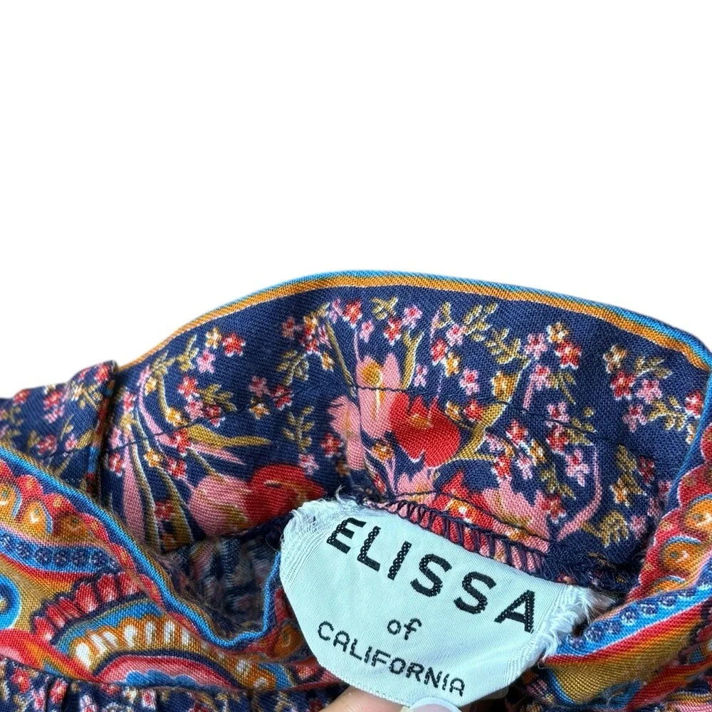 Vintage Elissa of California Blue Pink Pleated Maxi‎ Skirt 60’s 70’s Floral XS